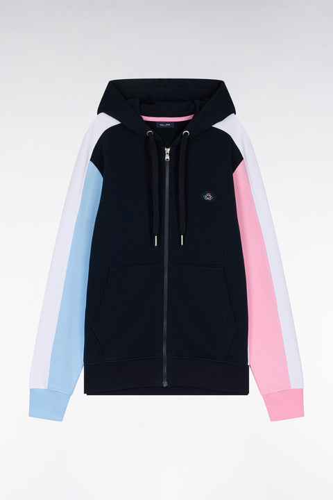Sweatshirt zippé en molleton coton colorblock marine coupe droite - Image 2