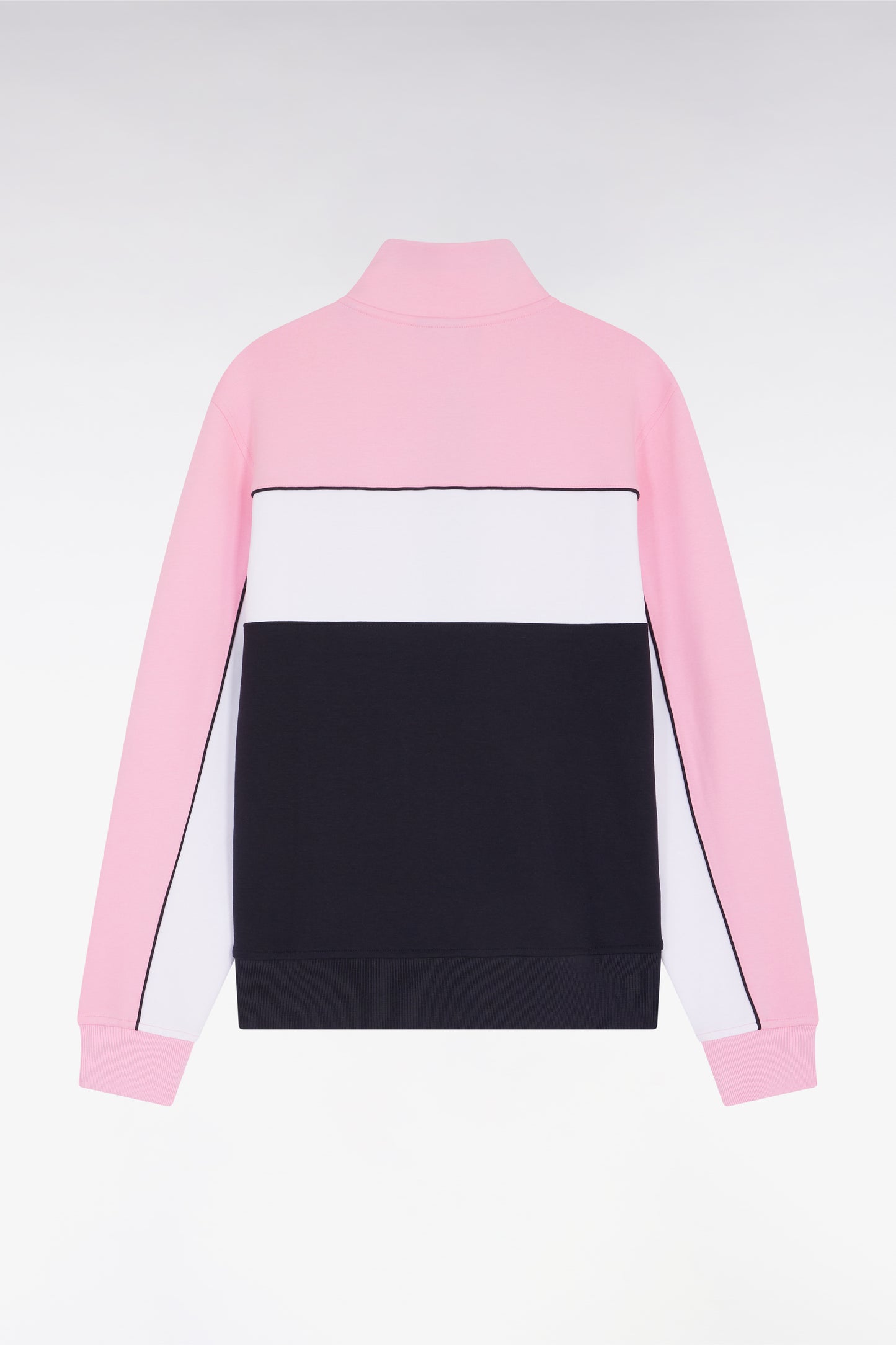 Sweatshirt zippé en molleton coton stretch tricolore rose coupe droite