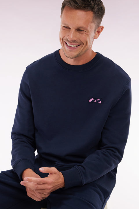 Sweatshirt à col rond en molleton coton marine - Image 3