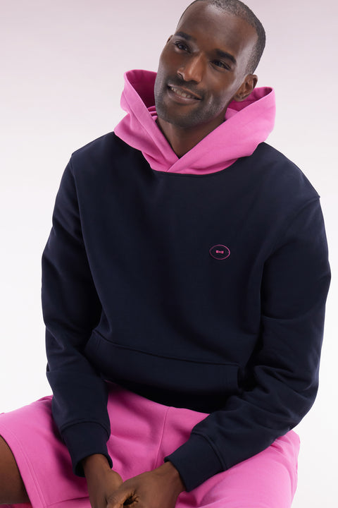 Sweatshirt en molleton coton bicolore rose coupe décontractée - Image 3