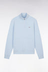 Straight-fit sky blue cotton zip-neck sweatshirt