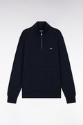 Sweatshirt à col zippé en coton marine coupe droite