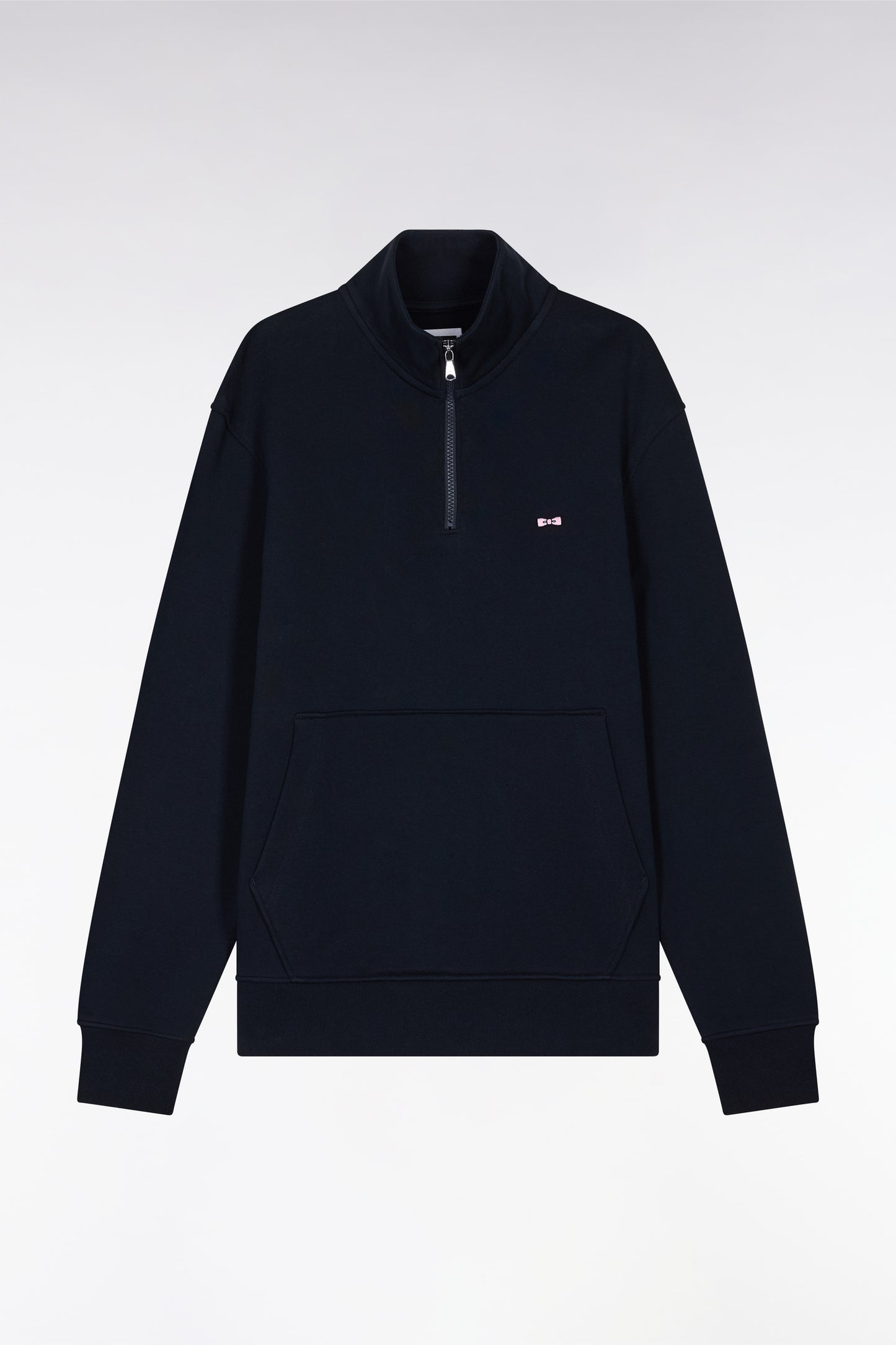 Sweatshirt à col zippé en coton marine coupe droite