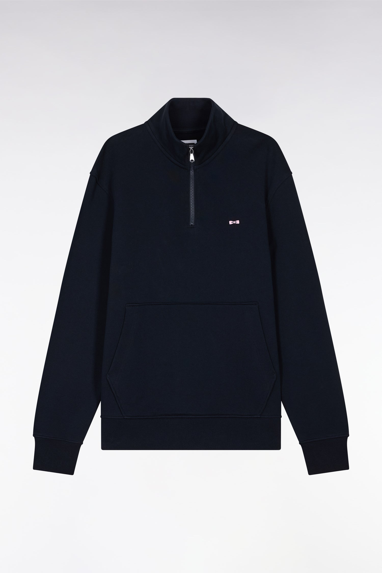 Sweatshirt à col zippé en coton marine coupe droite