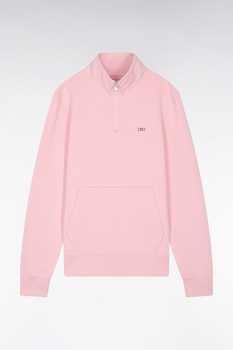 Sweatshirt à col zippé en coton rose coupe droite - Image 2