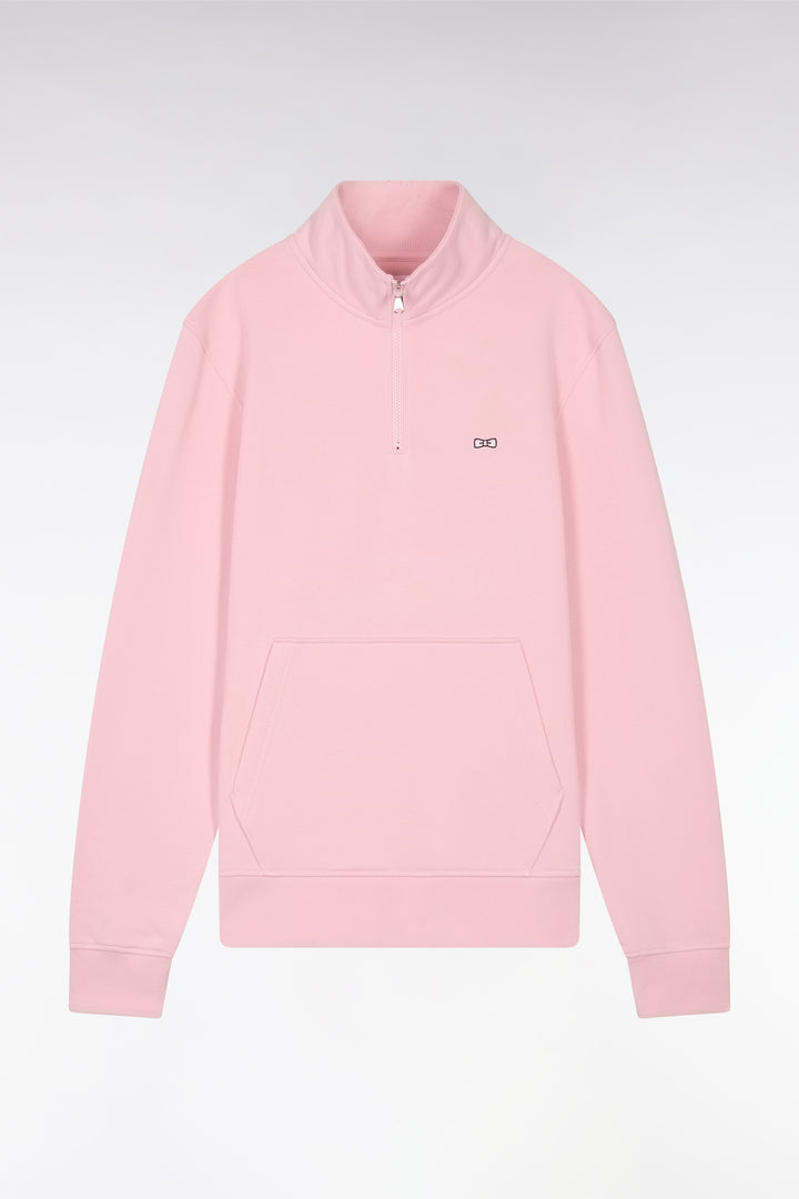 Sweatshirt à col zippé en coton rose coupe droite