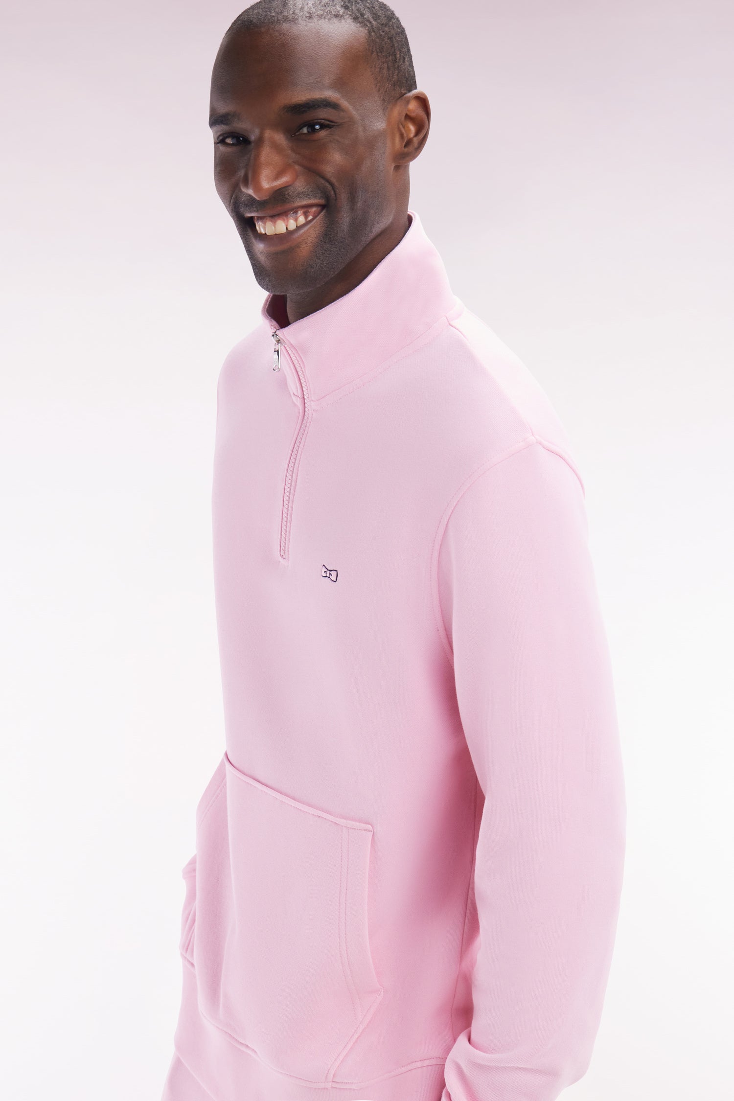 Sweatshirt à col zippé en coton rose coupe droite