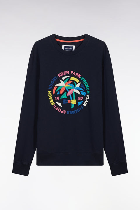 Relaxed fit navy cotton sweatshirt with multicolored palm tree embroidery - Image 2