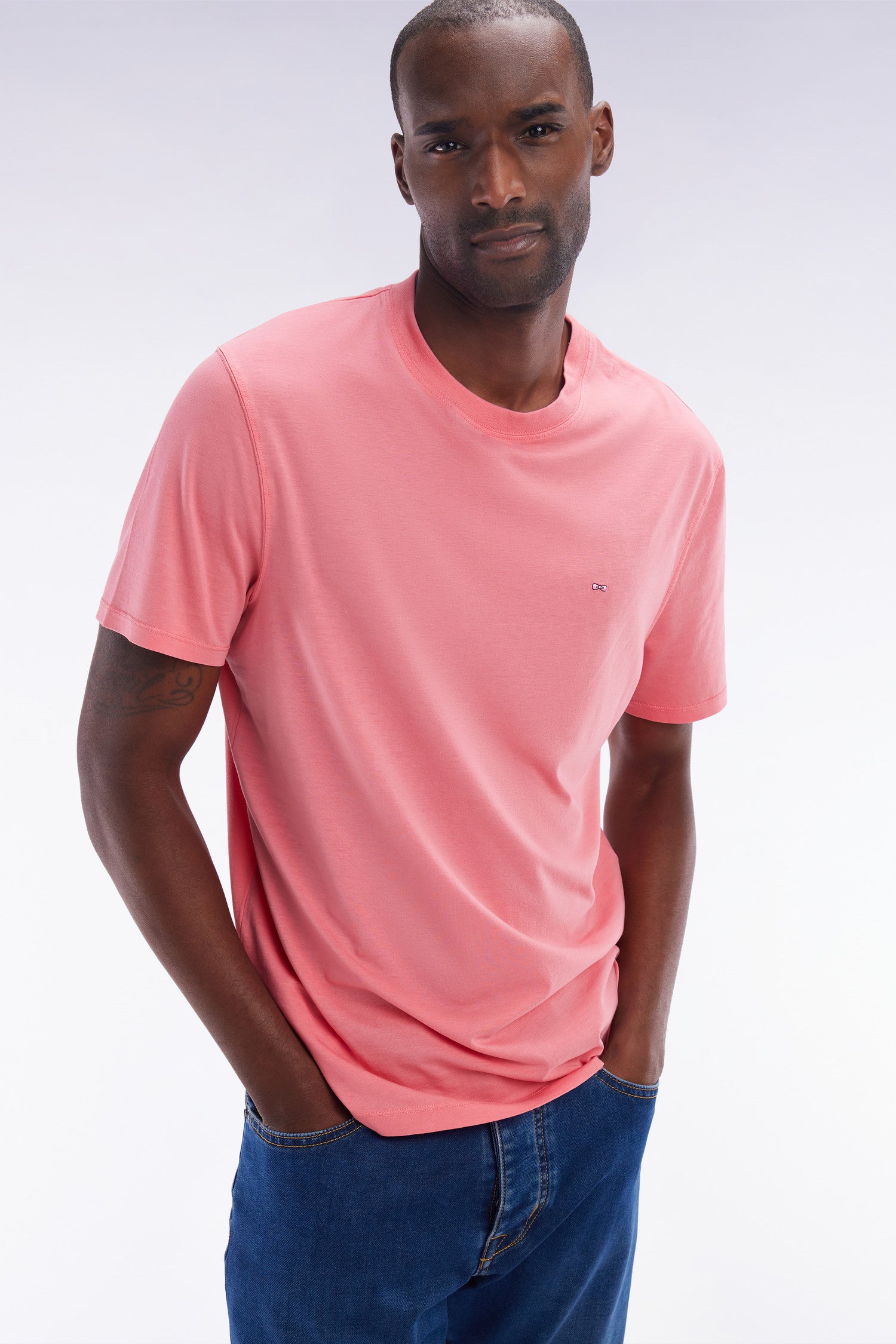 T-shirt manches courtes rose saumon coupe droite