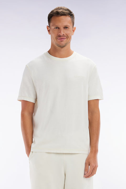 T-shirt en jersey de coton beige surteint coupe décontractée - Image 1