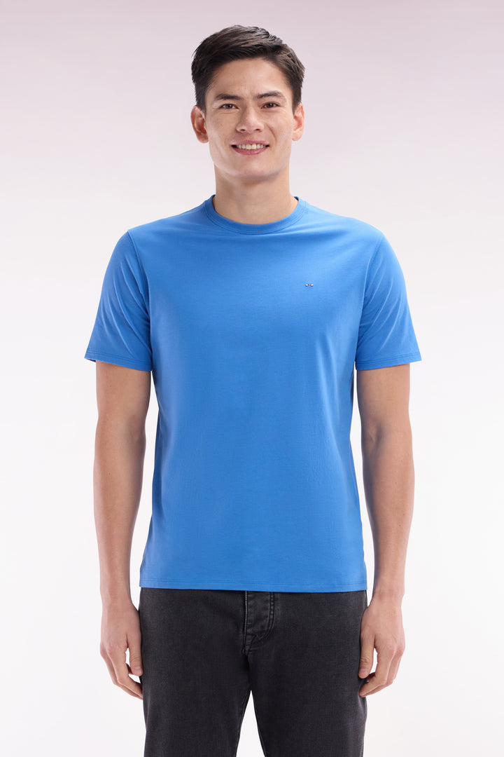 T-shirt en coton Pima bleu coupe droite