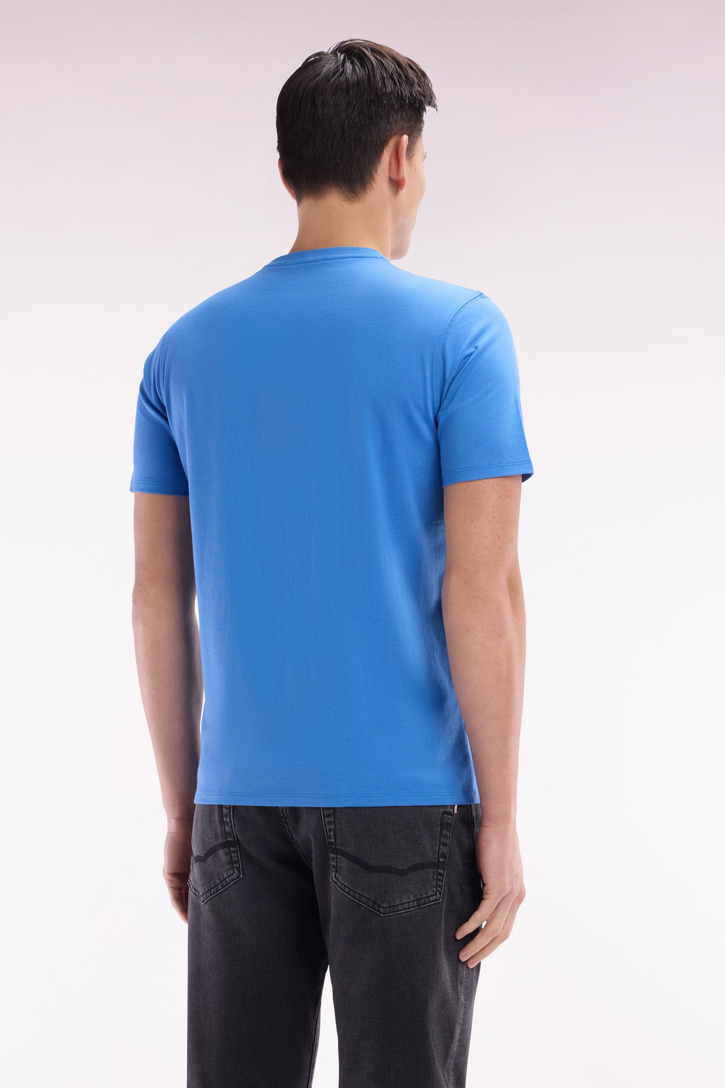 T-shirt en coton Pima bleu coupe droite