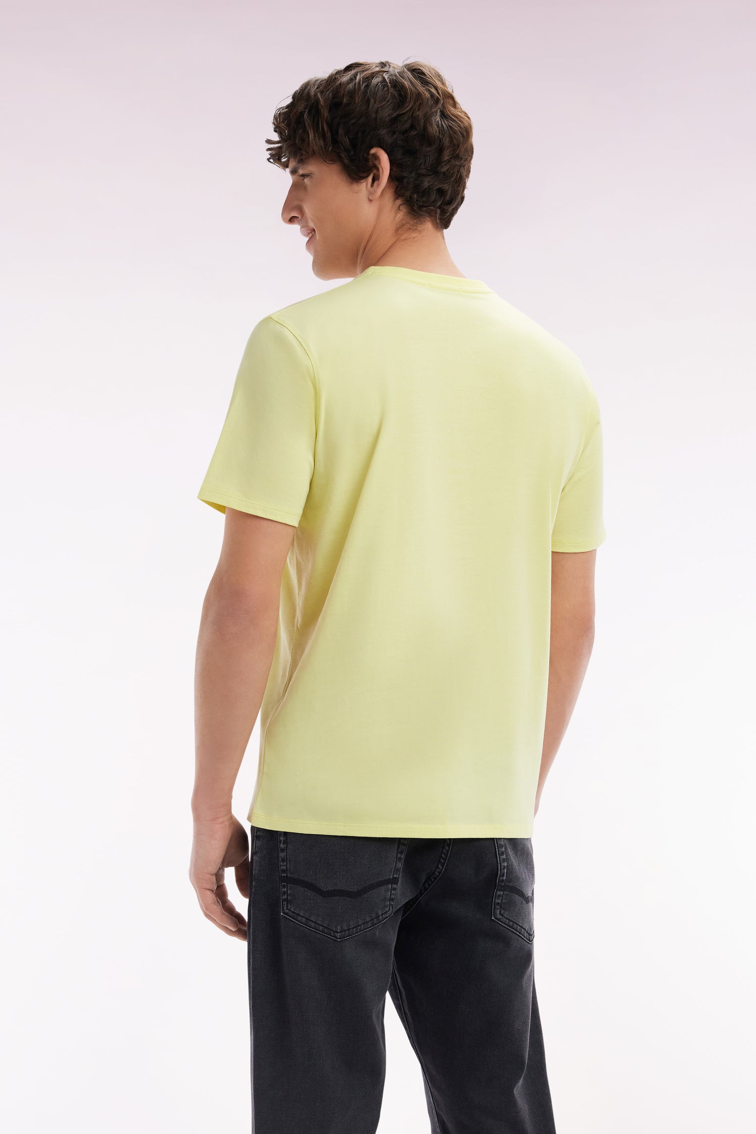 T-shirt en coton Pima jaune coupe droite