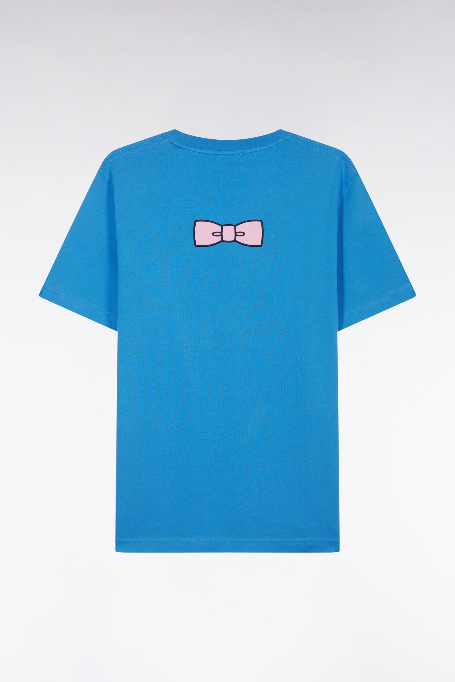 T-shirt en coton Pima bleu broderie dos coupe droite