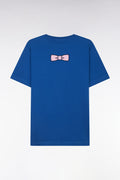 T-shirt en coton Pima bleu foncé broderie dos coupe droite