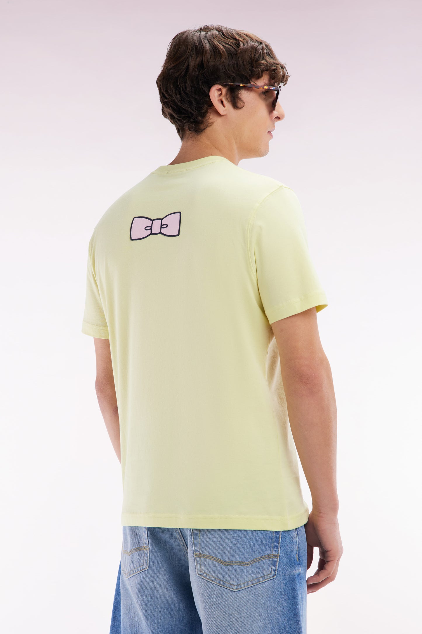 T-shirt en coton Pima jaune broderie dos coupe droite