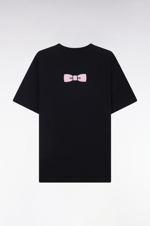 T-shirt en coton Pima noir broderie dos coupe droite - Image 2