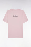 T-shirt en coton Pima rose pâle broderie dos coupe droite