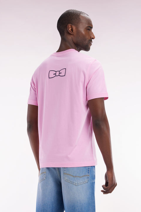 T-shirt en coton Pima rose broderie dos coupe droite - Image 3