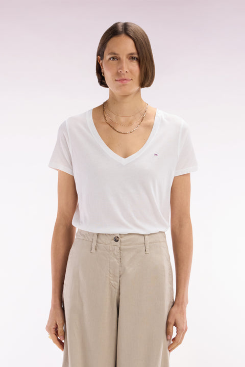V-neck T-shirt in lightweight white Pima cotton jersey, straight cut - Image 3