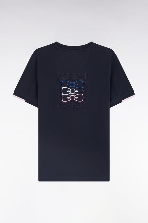 T-shirt en coton marine broderie dos coupe droite - Image 2