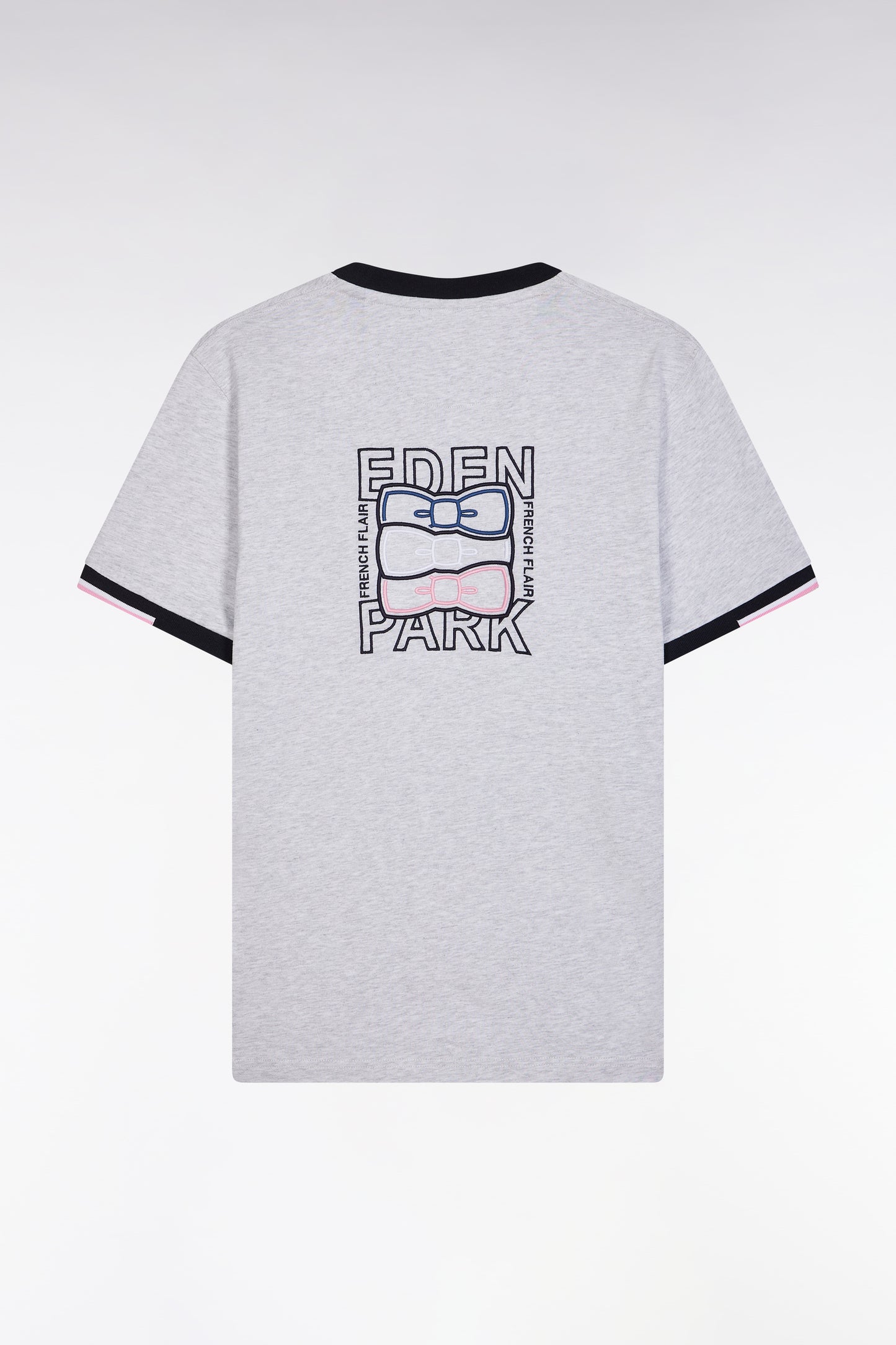 Straight-fit grey cotton T-shirt with back embroidery