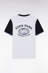 Straight-fit white and navy cotton T-shirt with back embroidery
