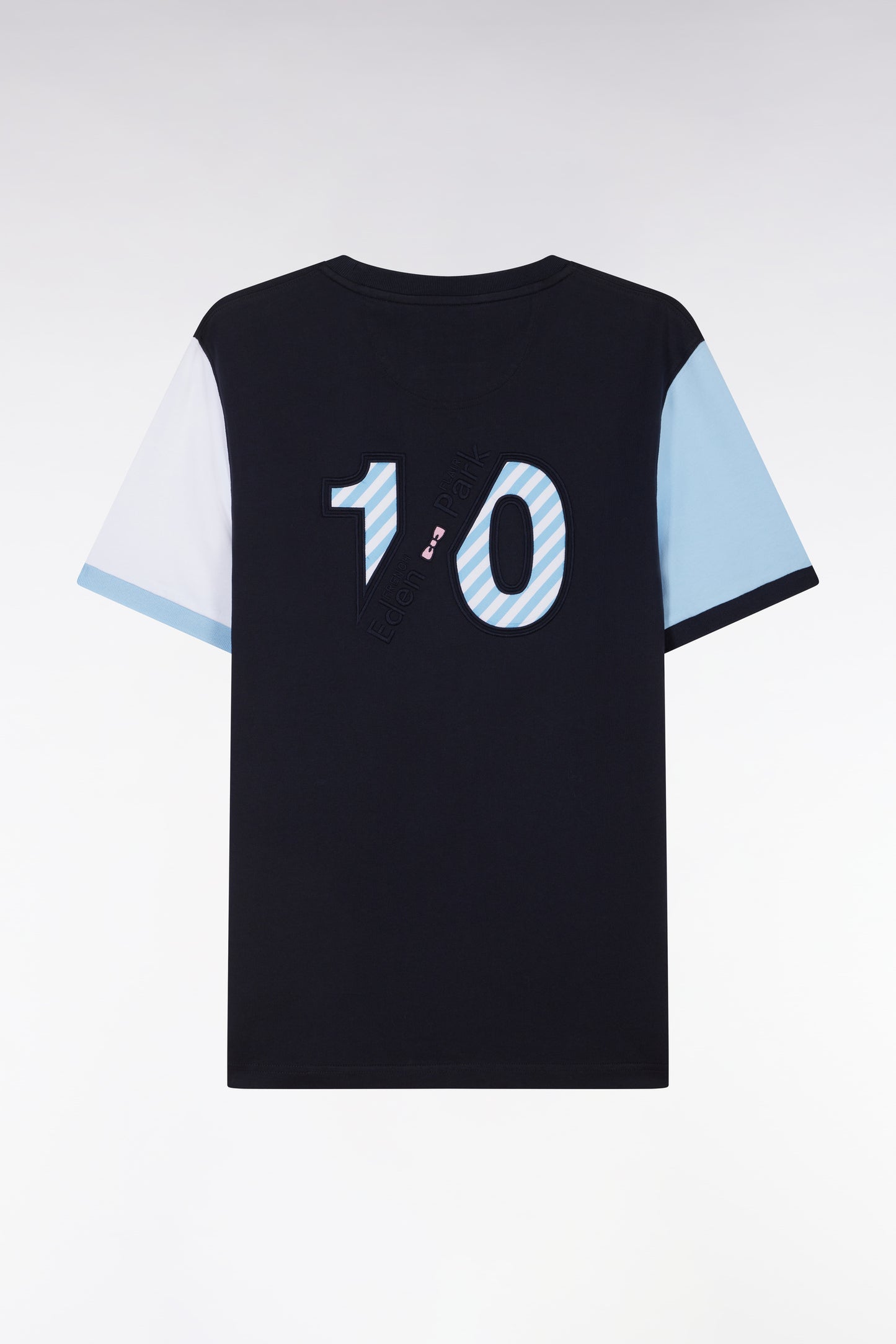 Straight-fit colorblock T-shirt in navy cotton with 10 embroidery