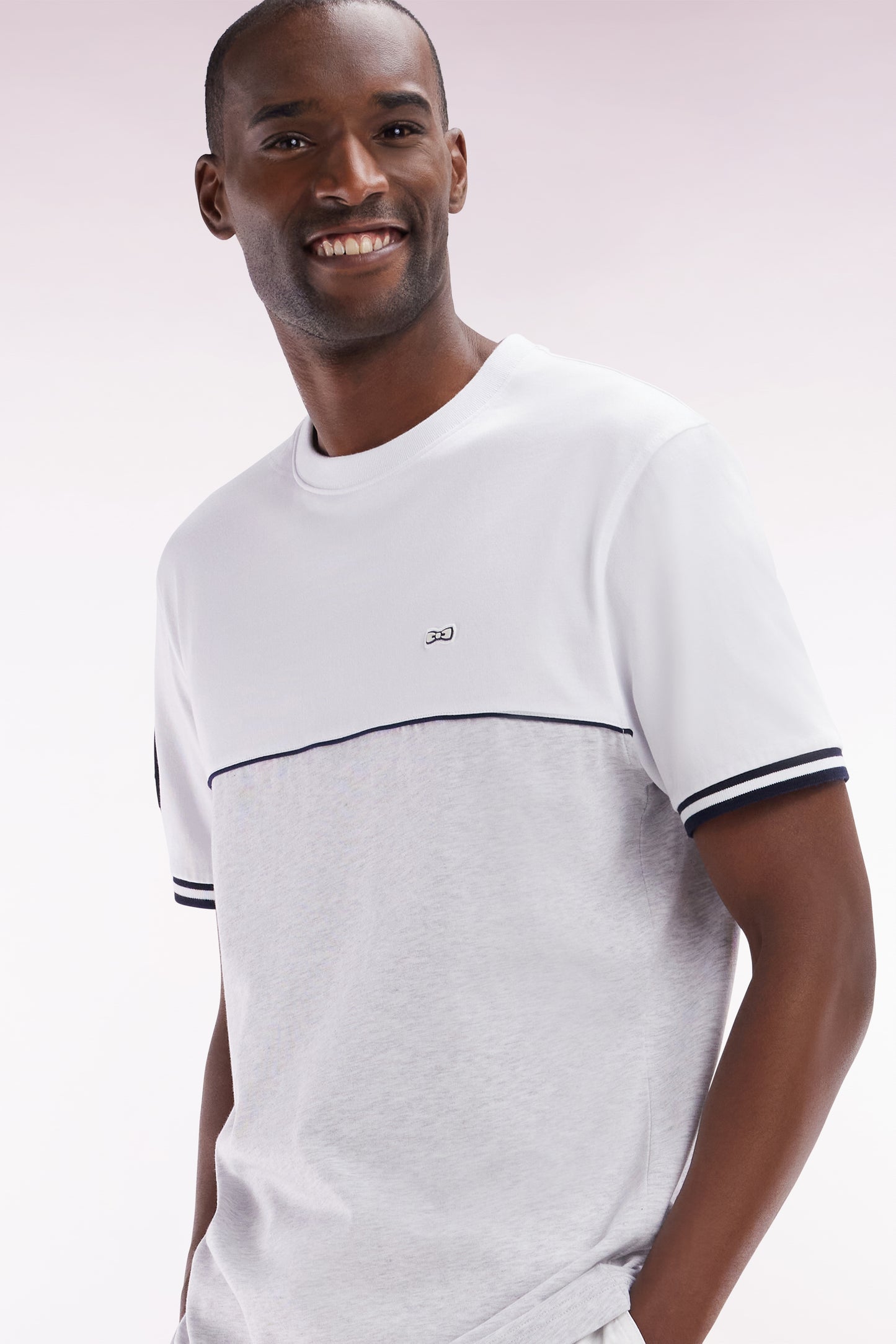 Two-tone T-shirt in grey cotton, relaxed fit