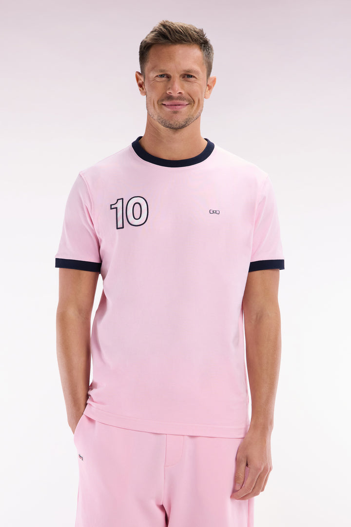 T-shirt en coton rose broderie 10 coupe décontractée