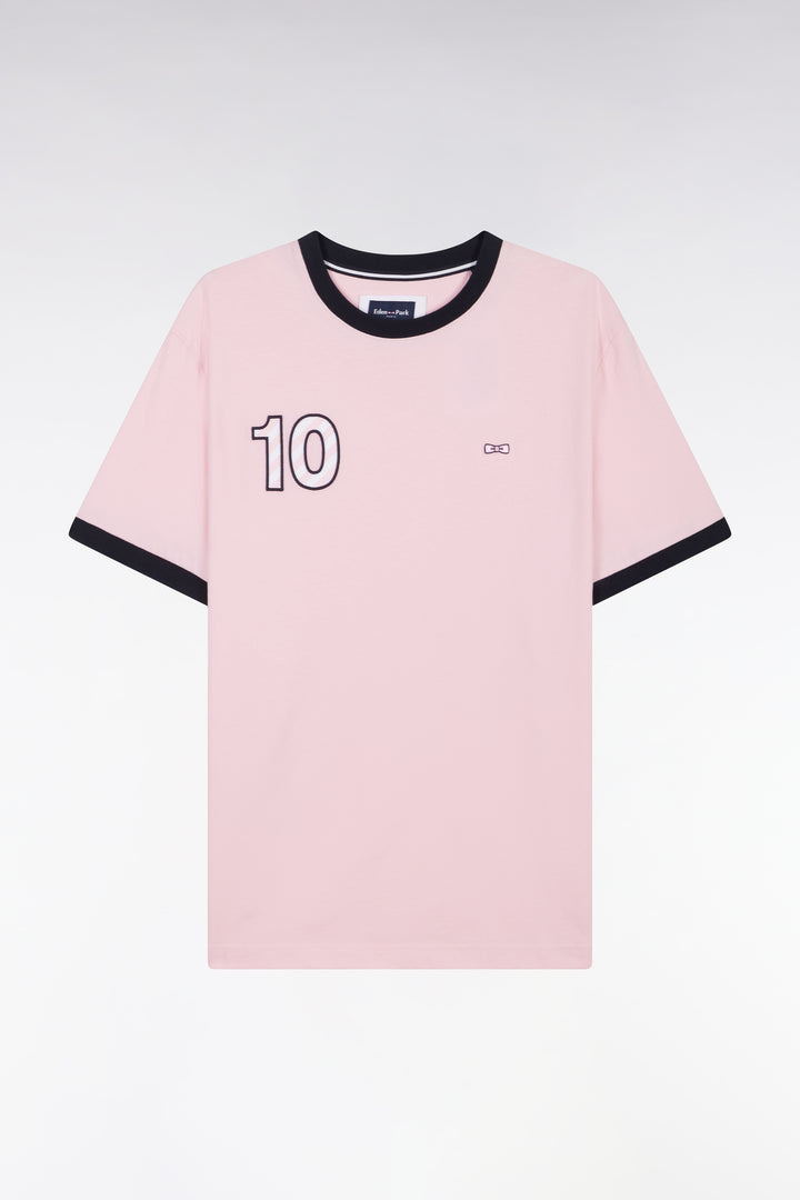 T-shirt en coton rose broderie 10 coupe décontractée