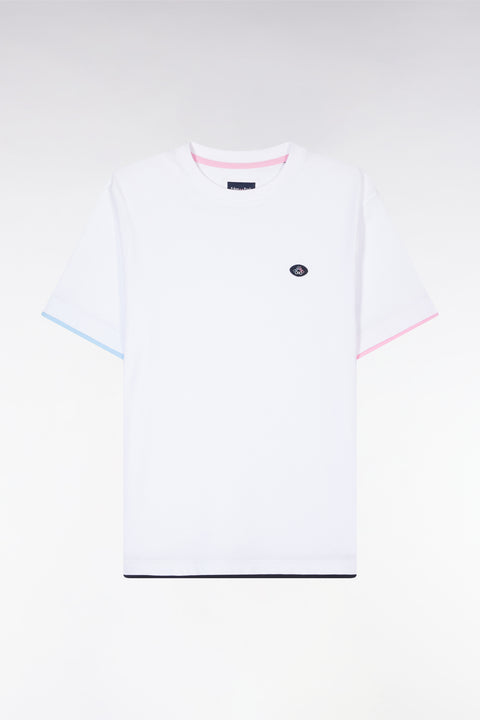 UNE white cotton t-shirt colored sleeves straight cut - Image 2