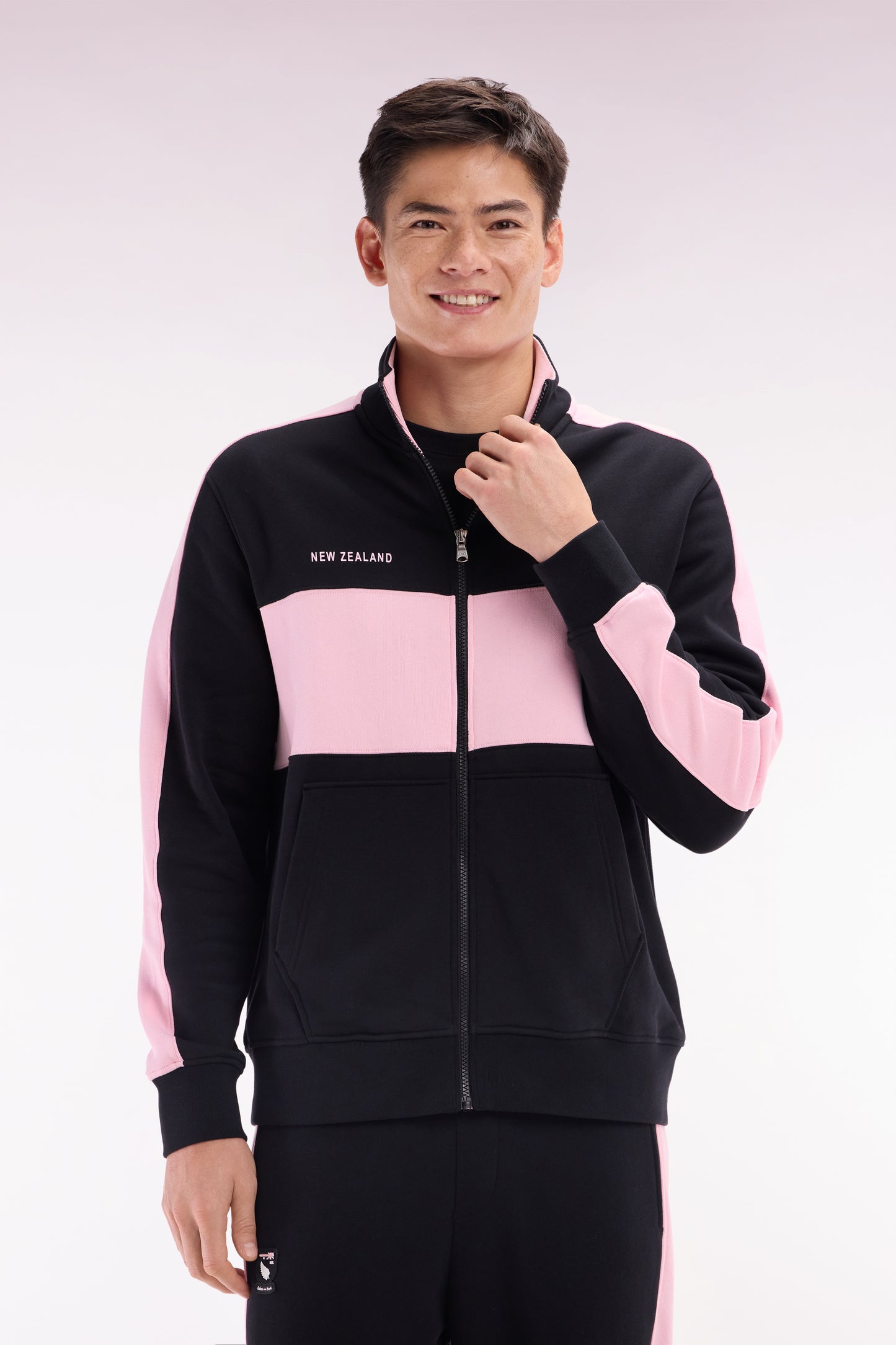 Relaxed fit New Zealand black and pink cotton fleece sweatshirt