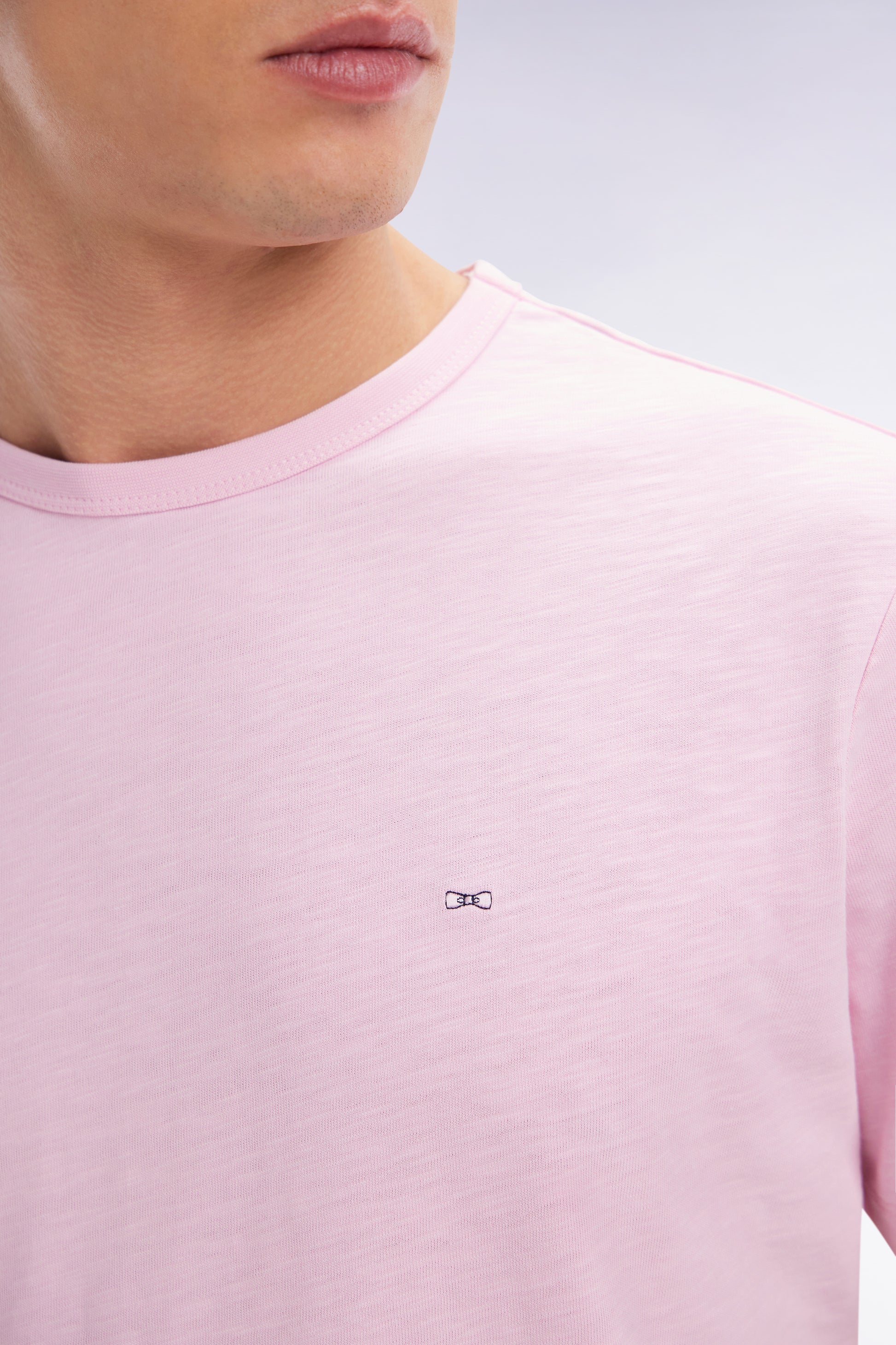 T-shirt en jersey de coton slub rose coupe droite