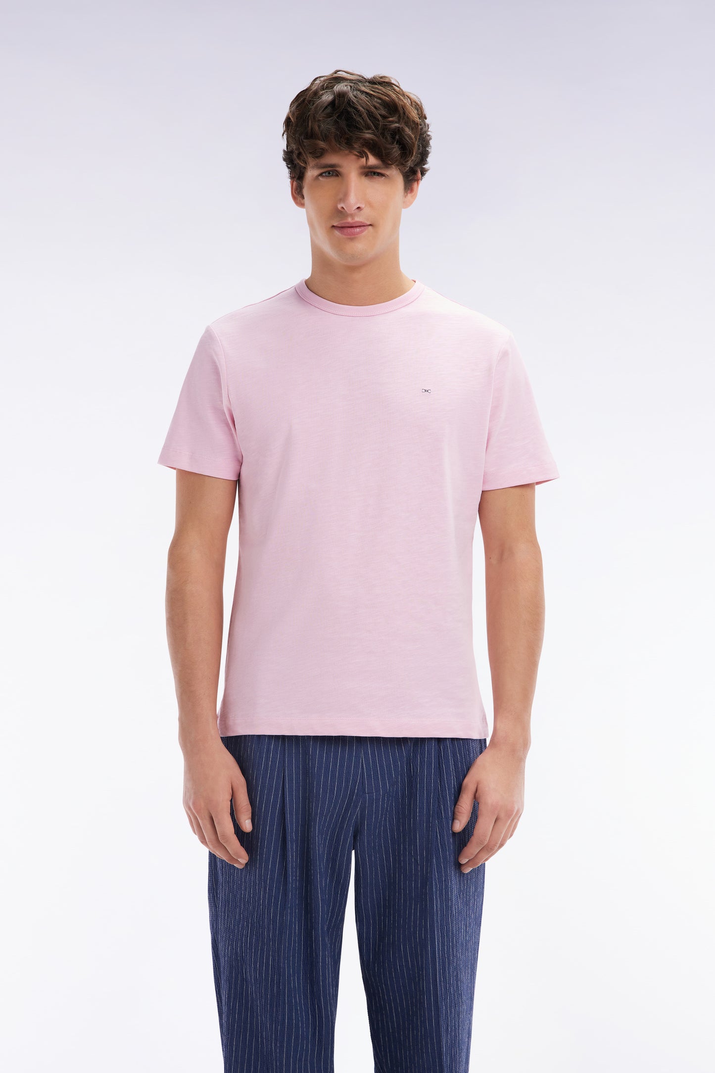 T-shirt en jersey de coton slub rose coupe droite