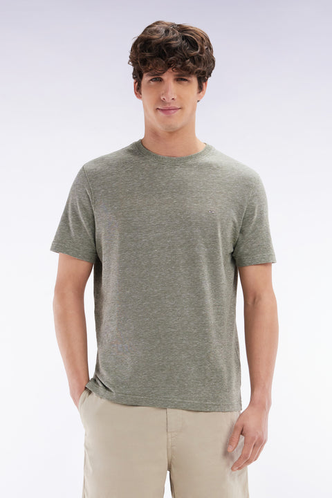 Straight-fit khaki T-shirt in cotton and linen blend - Image 1
