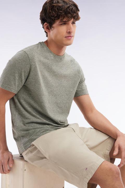 Straight-fit khaki T-shirt in cotton and linen blend - Image 3
