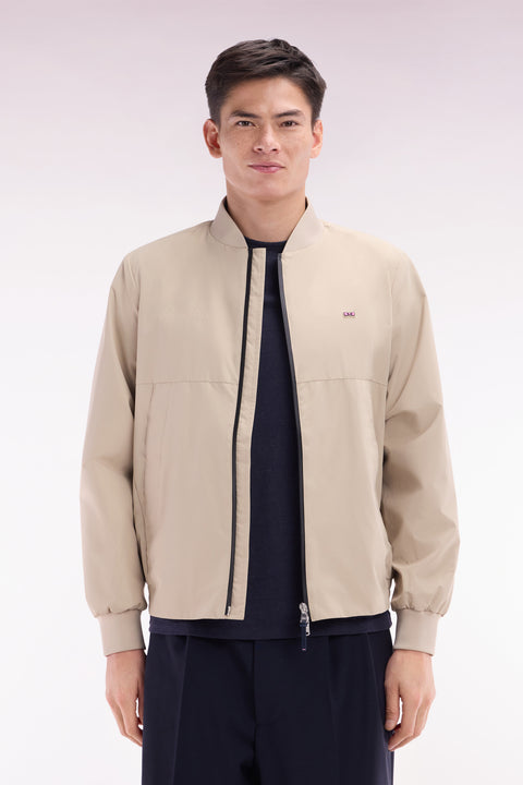 Soft Touch nylon beige zipped jacket with teddy collar - Image 1