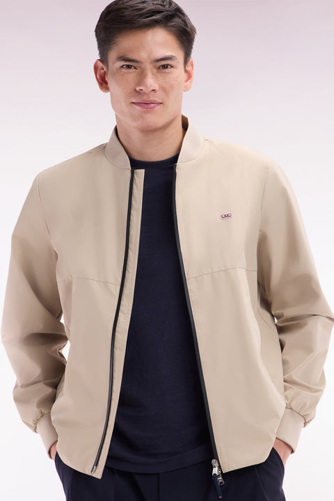 Soft Touch nylon beige zipped jacket with teddy collar - Image 3
