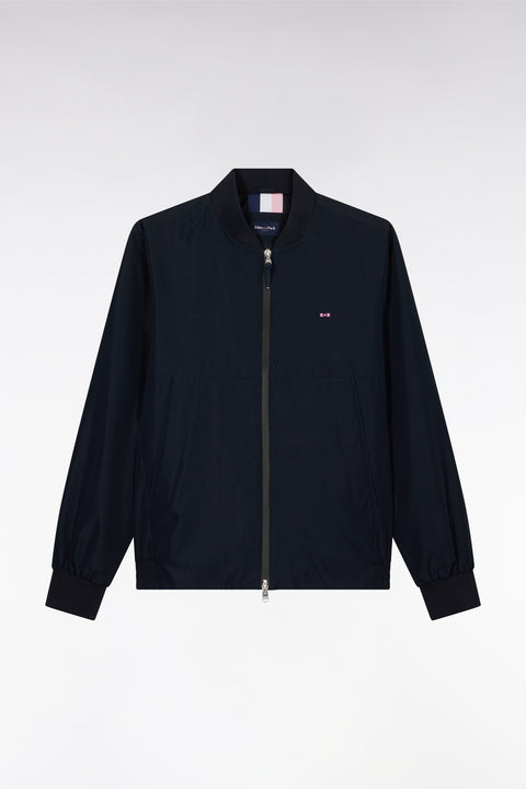 Soft Touch nylon navy zipped jacket with teddy collar - Image 2