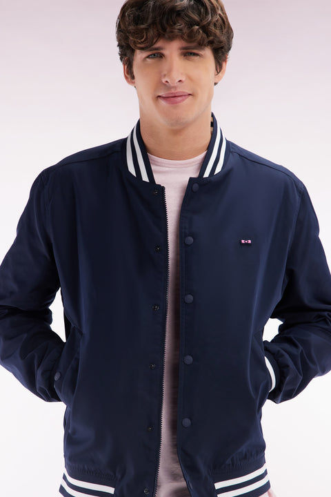 Teddy jacket in navy nylon with striped ribbing - Image 3
