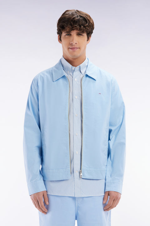 Zipped sky blue jacket in stretch cotton gabardine - Image 1
