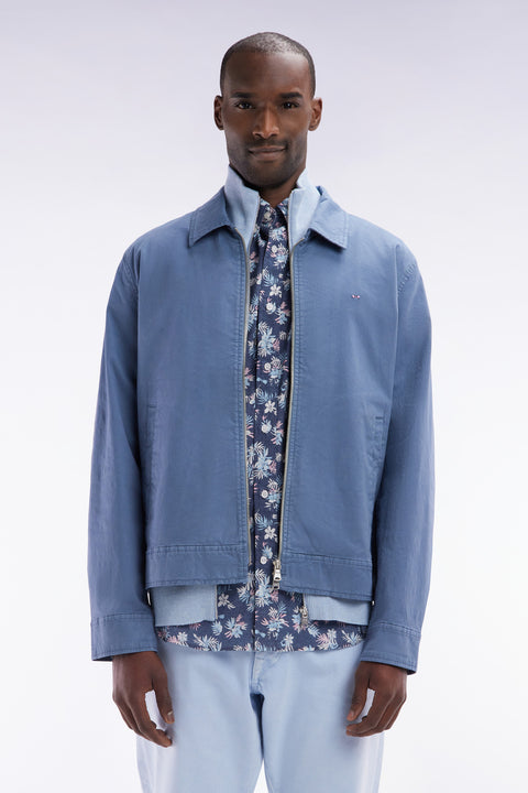 Zipped grey jacket in stretch cotton gabardine - Image 1