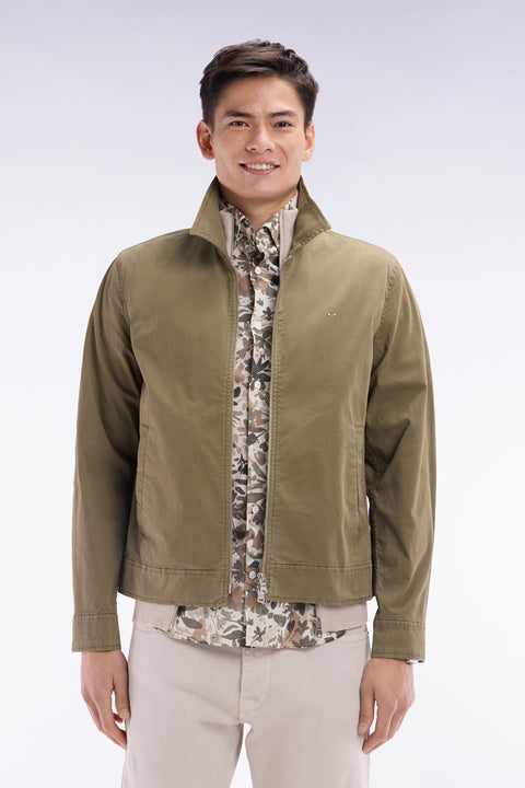 Zipped khaki jacket in stretch cotton gabardine - Image 1