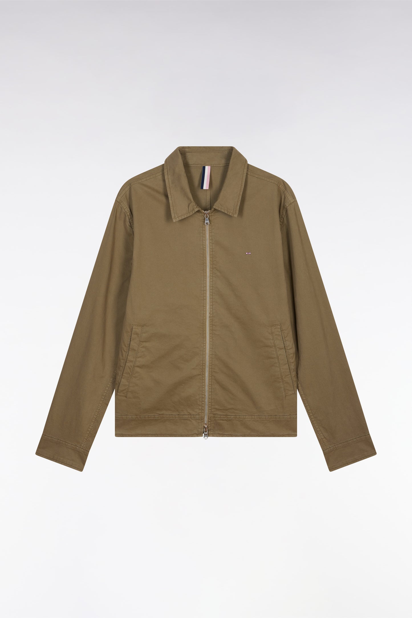Zipped khaki jacket in stretch cotton gabardine