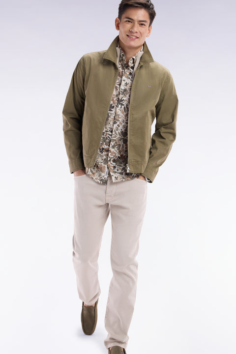 Zipped khaki jacket in stretch cotton gabardine - Image 3