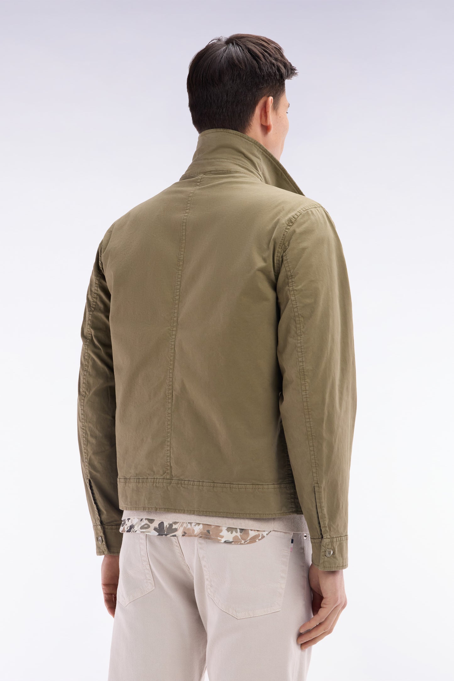 Zipped khaki jacket in stretch cotton gabardine
