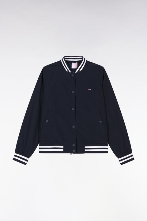 Blouson Teddy zippé marine à bords-côtes rayés - Image 2