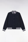 Blouson Teddy zippé marine à bords-côtes rayés