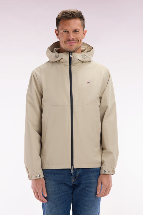 Soft Touch beige nylon windbreaker jacket with hood - Image 1